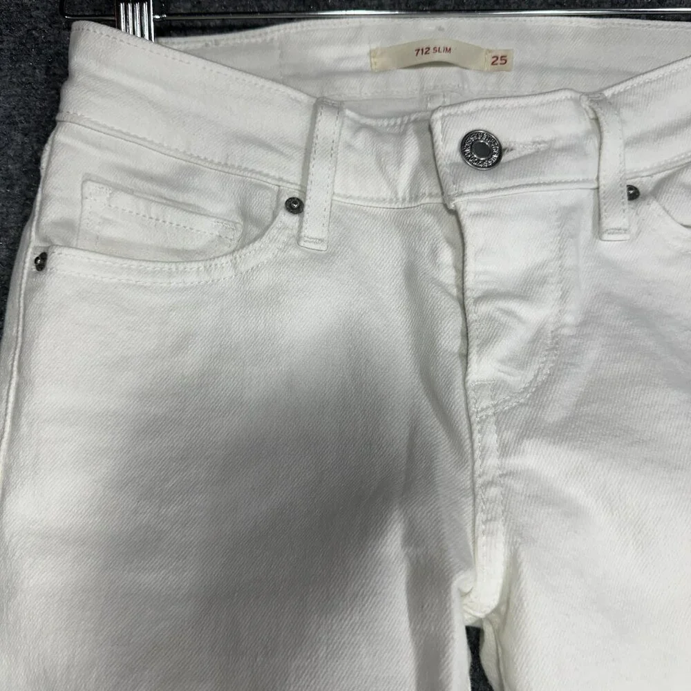 Levis 712 Slim Jeans Womens 25 White Cotton Stretch Pockets Tapered Leg - Picture 4 of 9